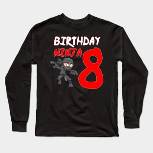 birthday ninja 8 year old Long Sleeve T-Shirt